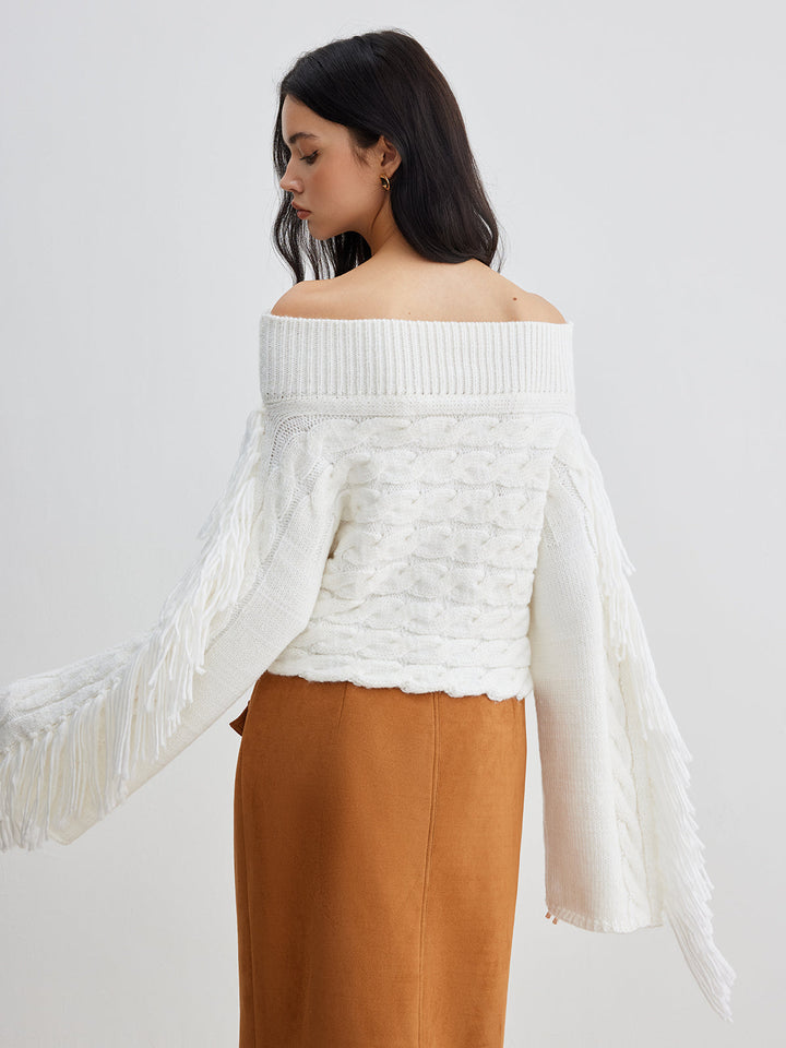 Pull à épaules dénudées à franges Behème