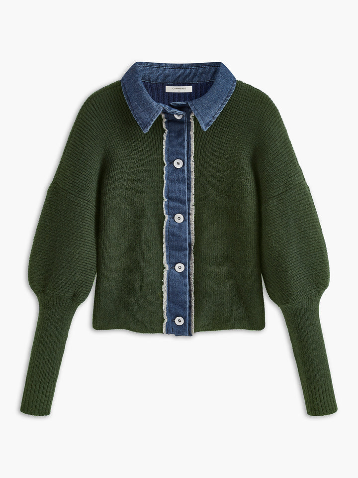 Haut en tricot à revers extensible avec boutonnage devant