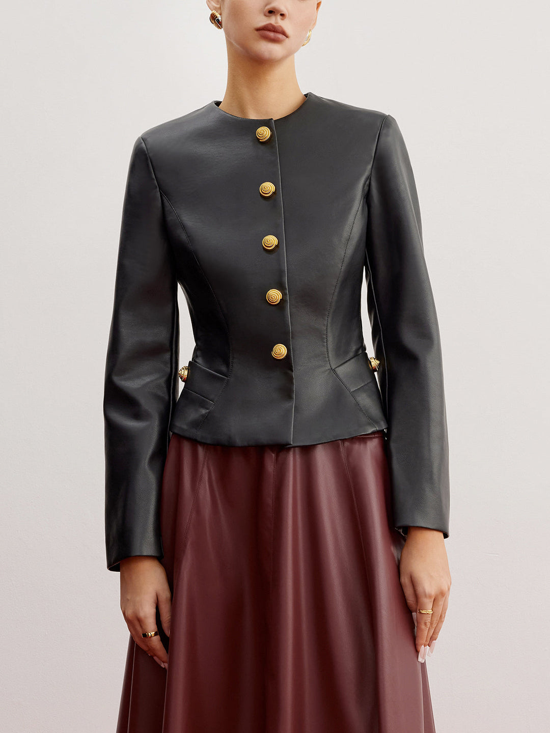Veste Slim Décontractée en Simili Cuir