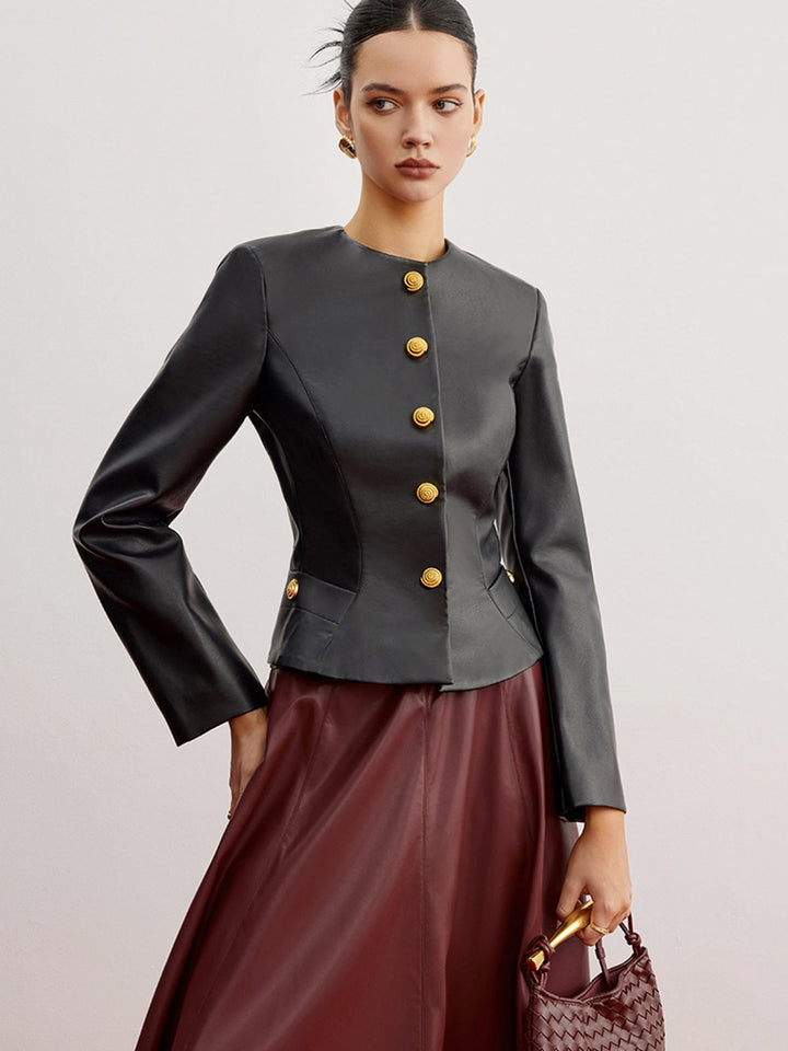 Veste Slim Décontractée en Simili Cuir