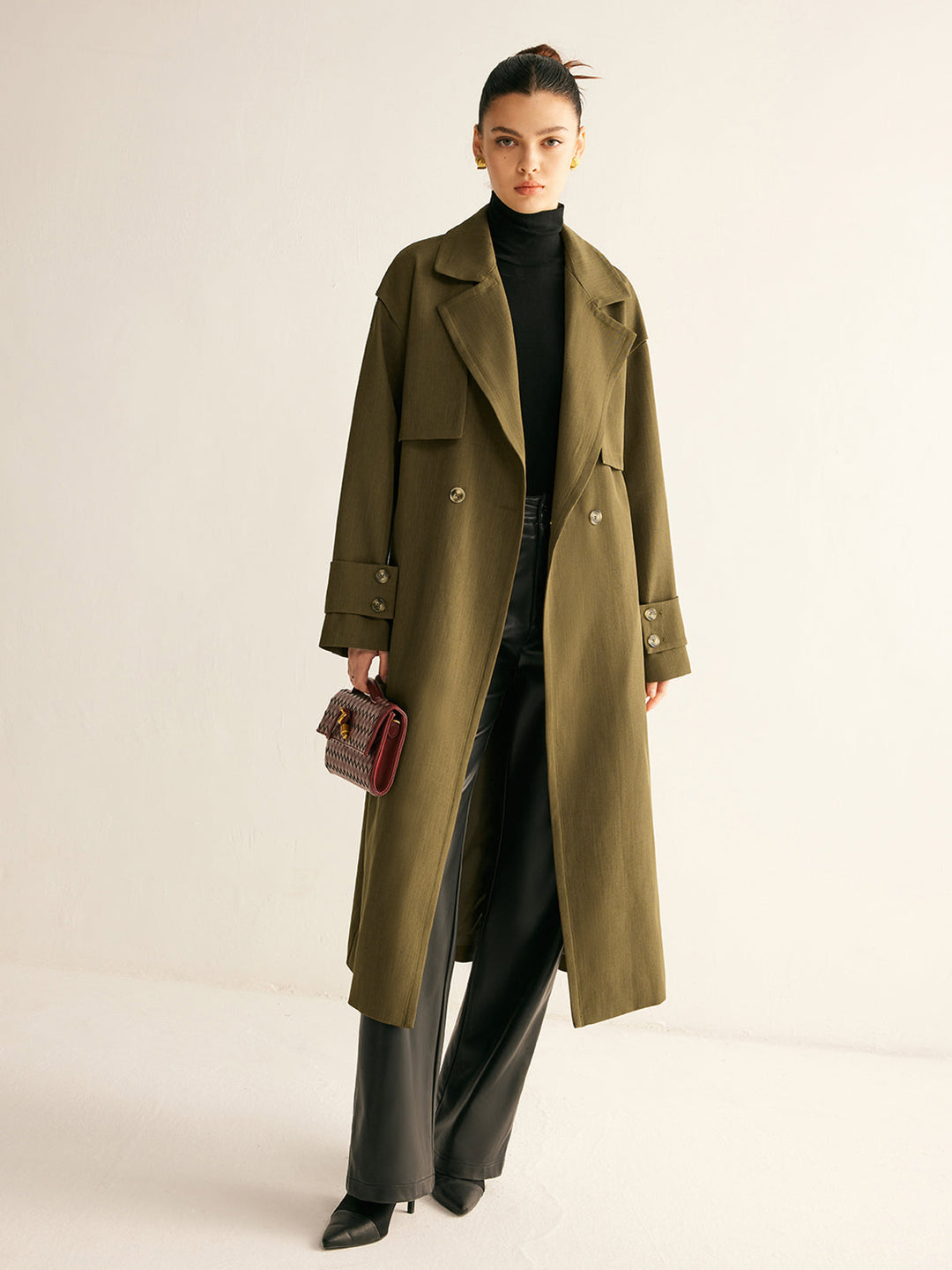 Trench Coat Long Ceinturé Rétro