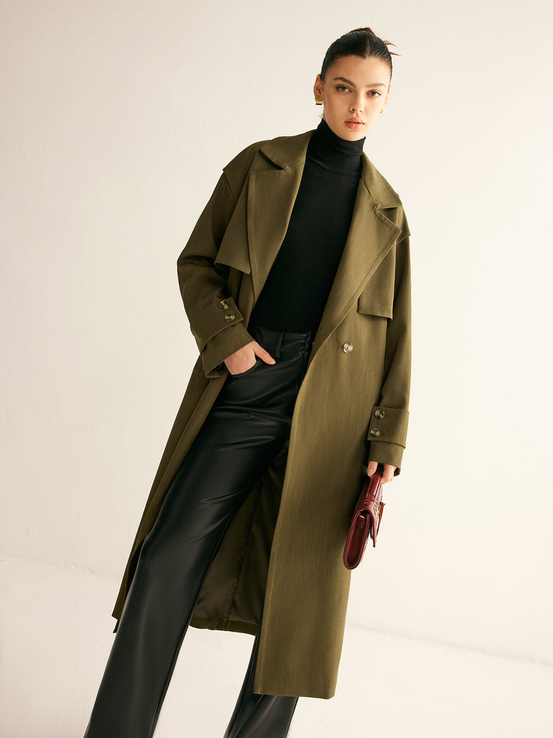 Trench Coat Long Ceinturé Rétro