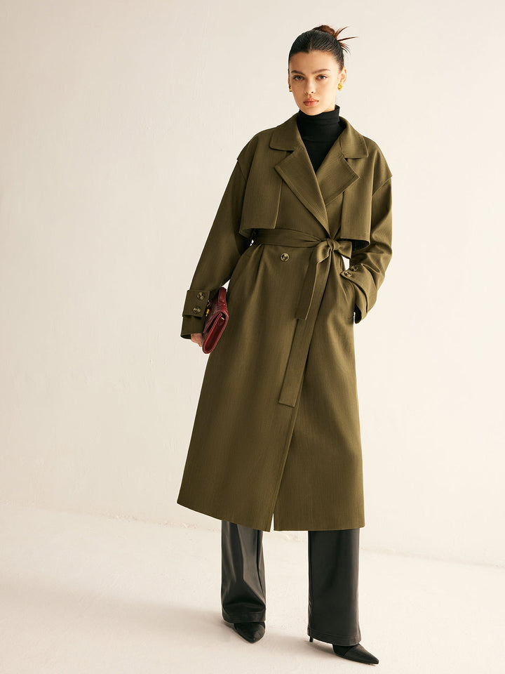 Trench Coat Long Ceinturé Rétro