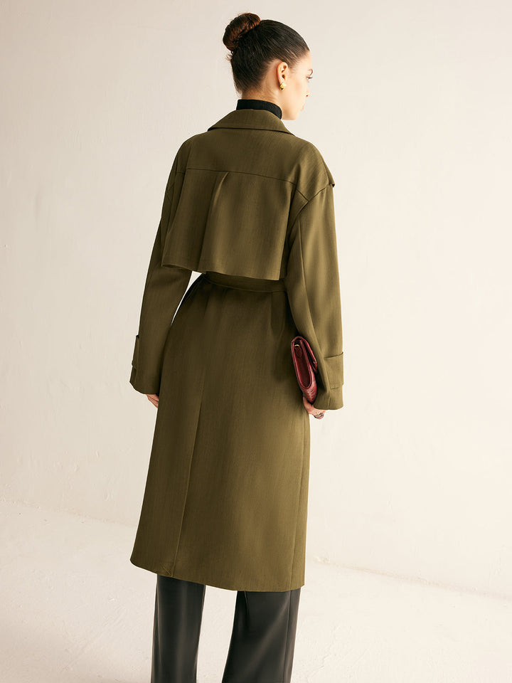 Trench Coat Long Ceinturé Rétro
