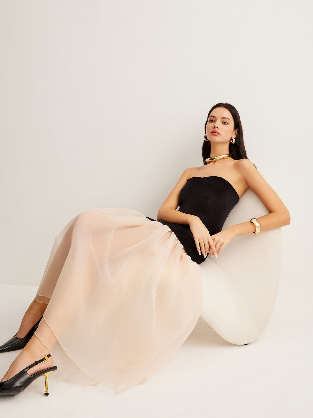 Robe Patte d'éléphant en velours semi-transparent