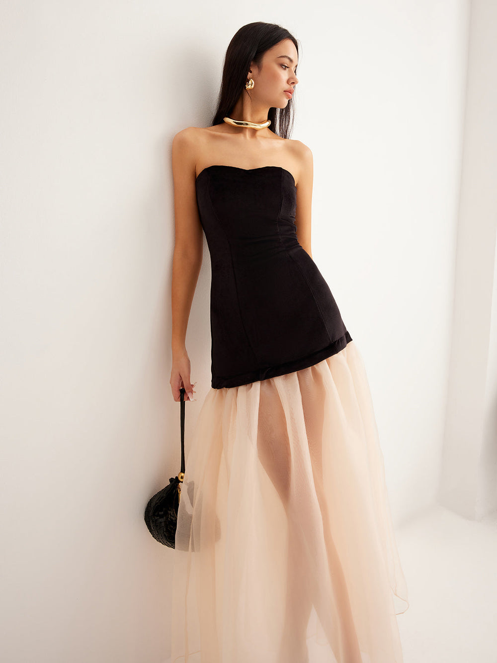 Robe Patte d'éléphant en velours semi-transparent