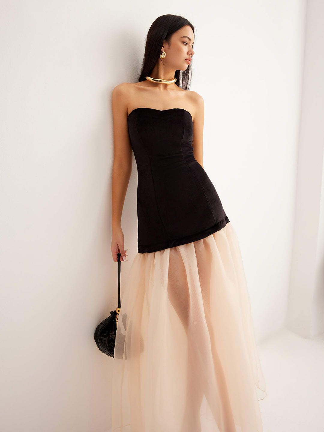 Robe Patte d'éléphant en velours semi-transparent