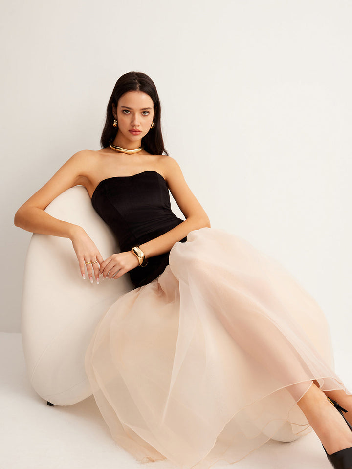 Robe Patte d'éléphant en velours semi-transparent
