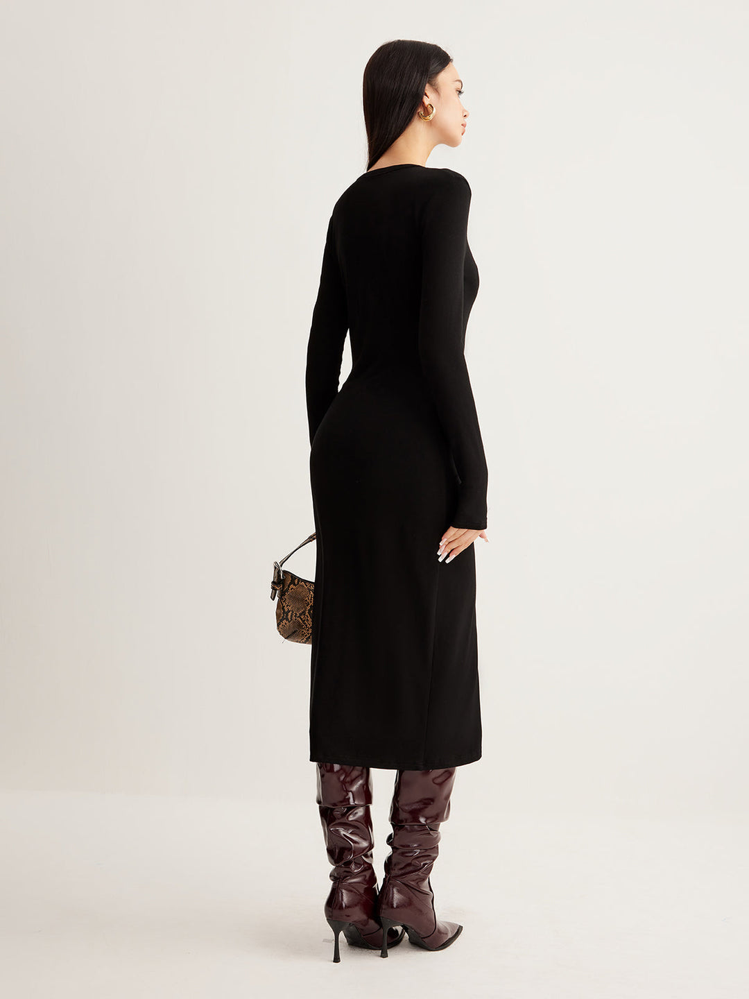 Robe Longue Ajustée à Boutons en V