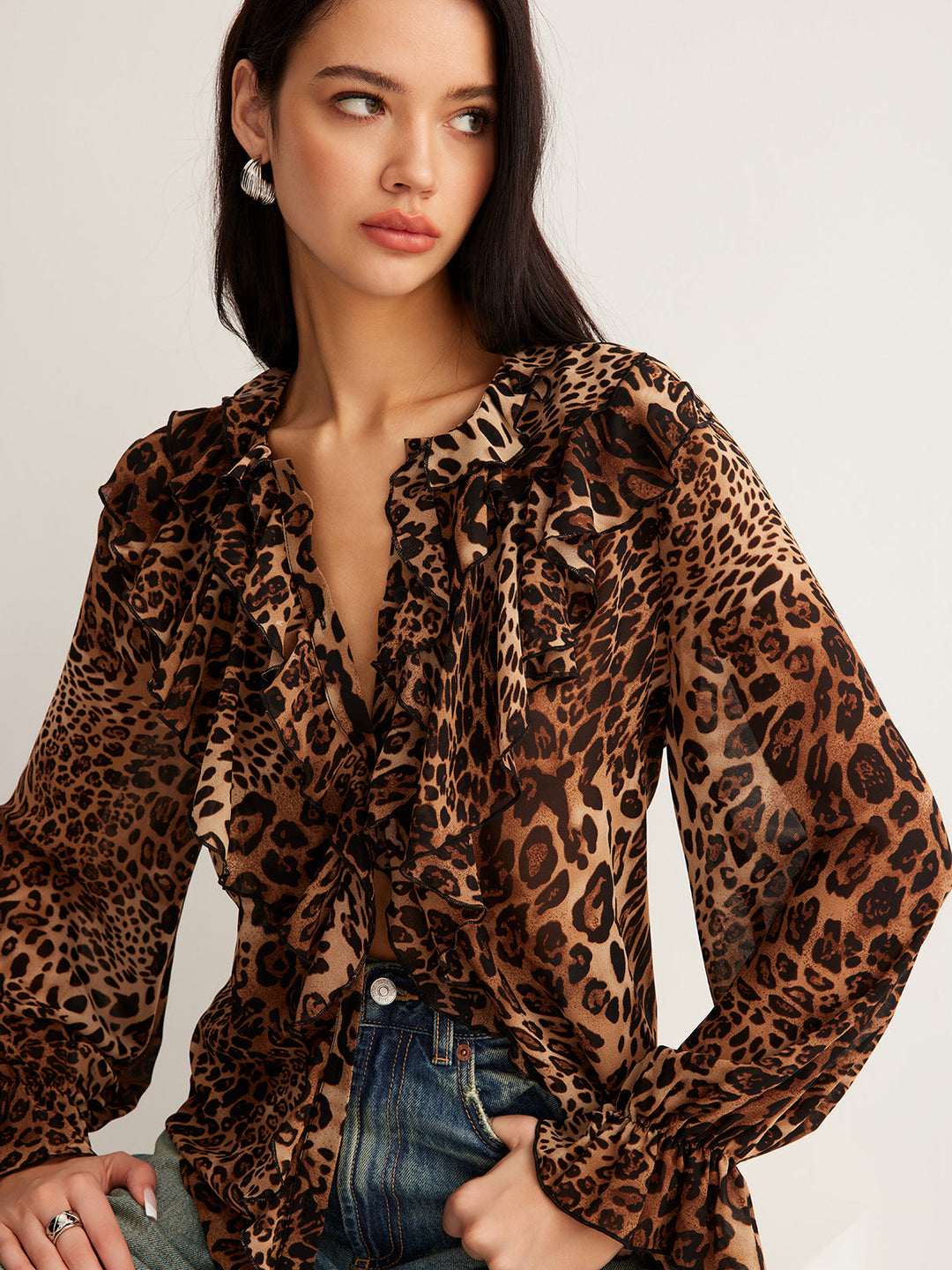 Blouse à Volants Imprimé Léopard