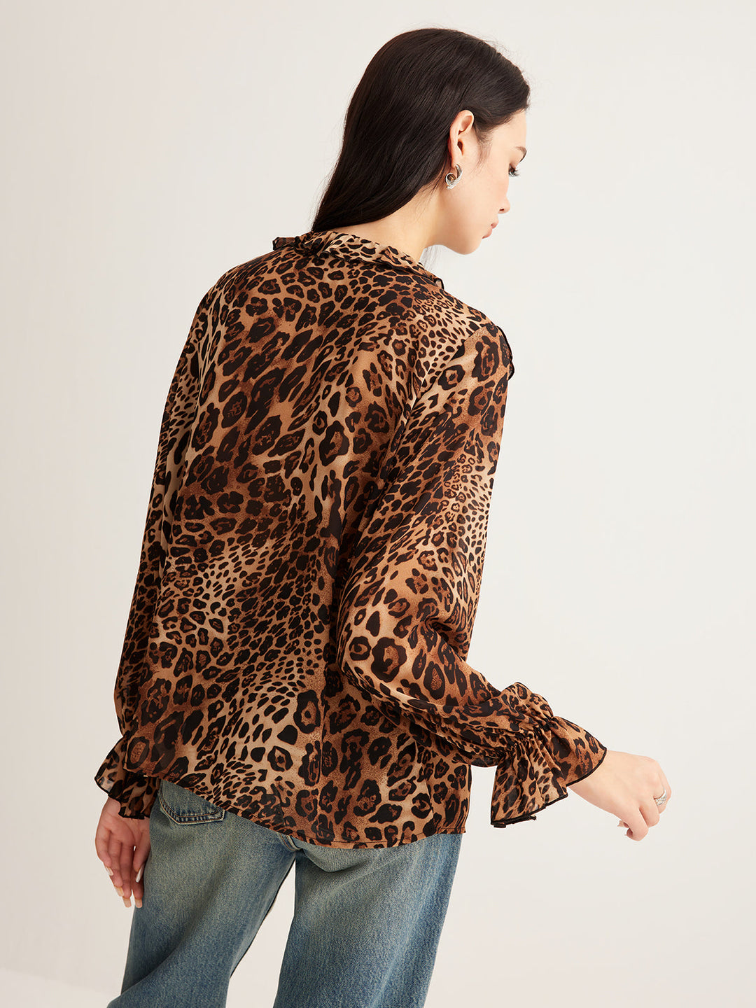 Blouse à Volants Imprimé Léopard