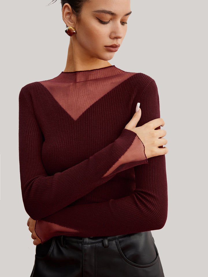 Pull en maille côtelée transparente minimaliste
