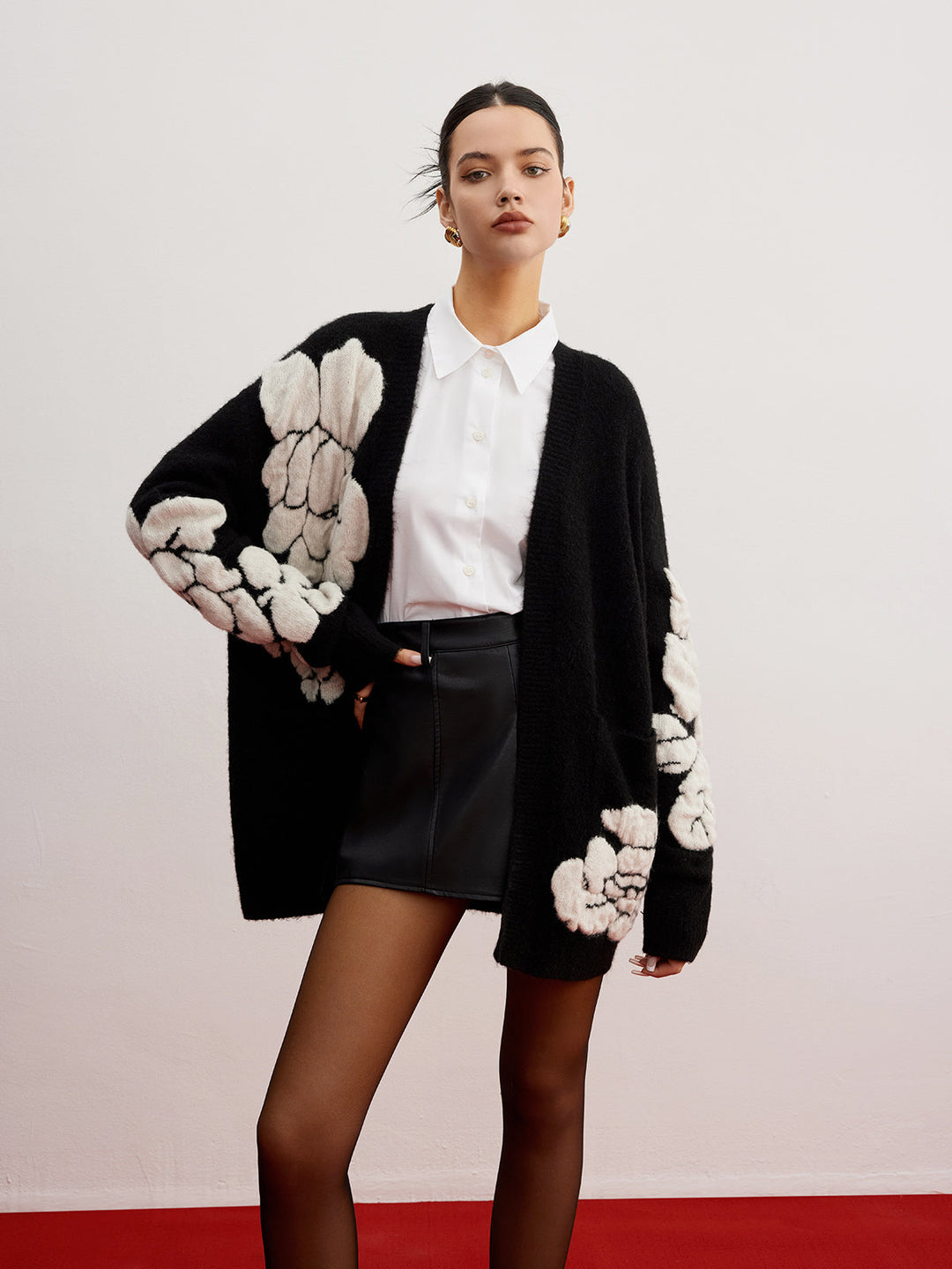 Cardigan en maille florale