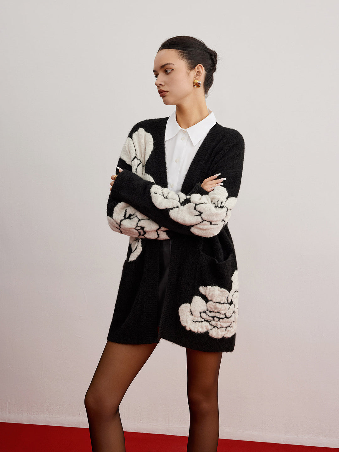 Cardigan en maille florale