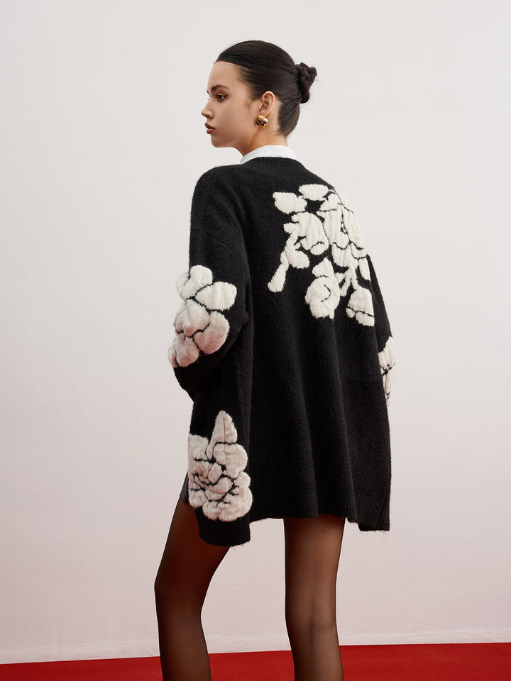 Cardigan en maille florale
