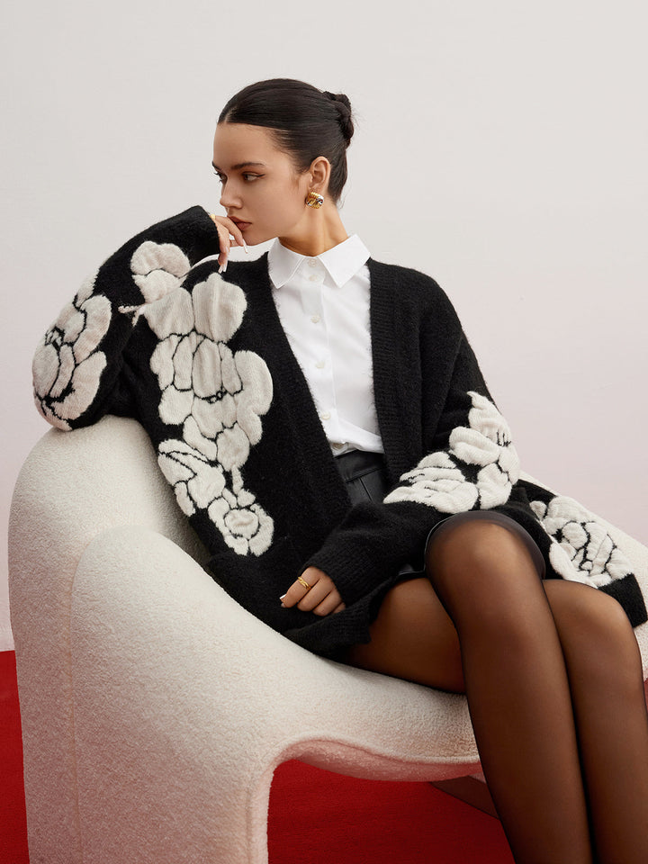 Cardigan en maille florale