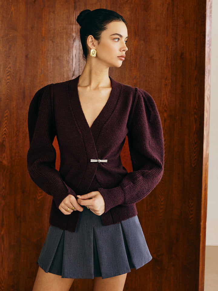 Cardigan à manches bouffantes et col en V