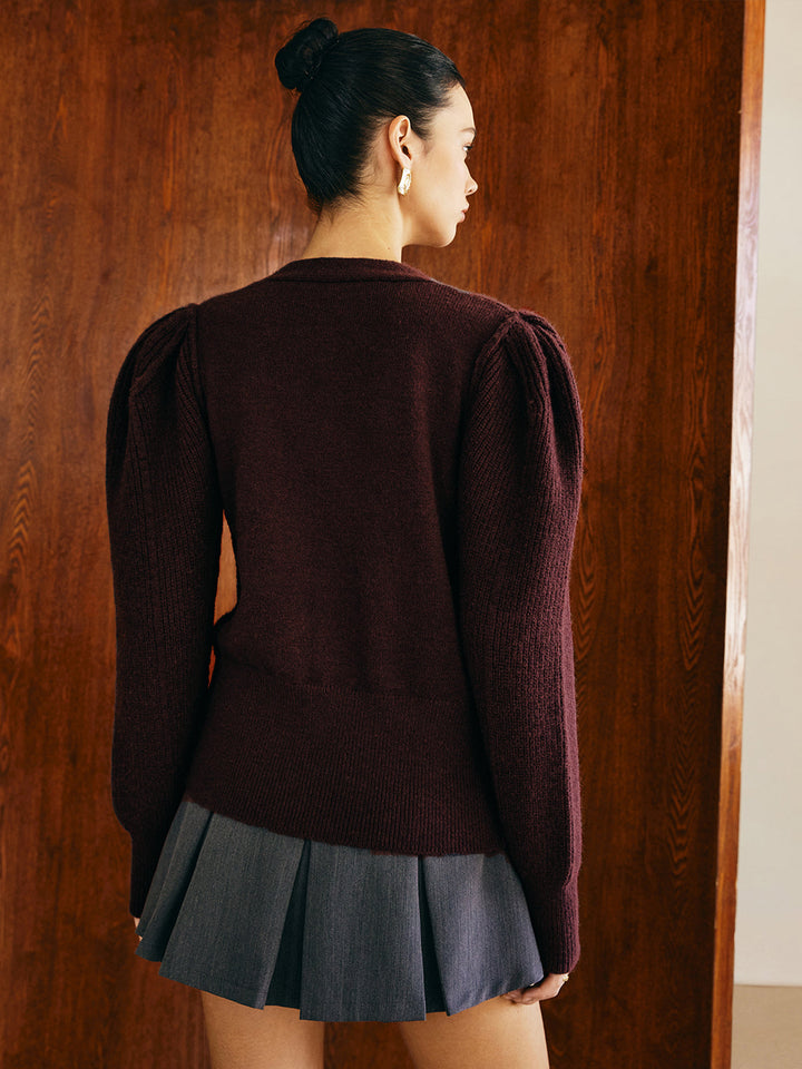 Cardigan à manches bouffantes et col en V