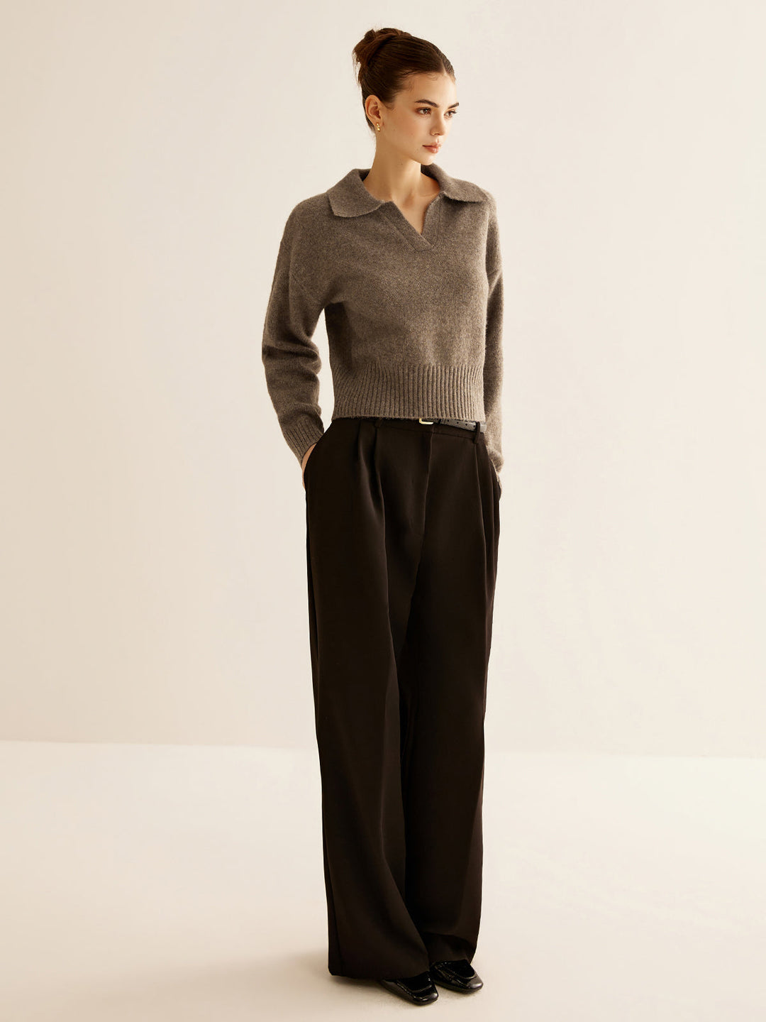 Pull col polo en laine mélangée