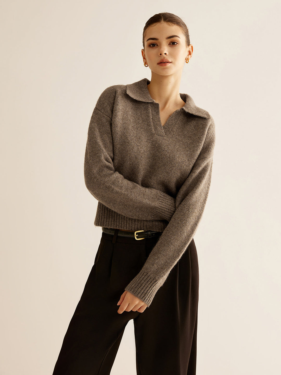 Pull col polo en laine mélangée