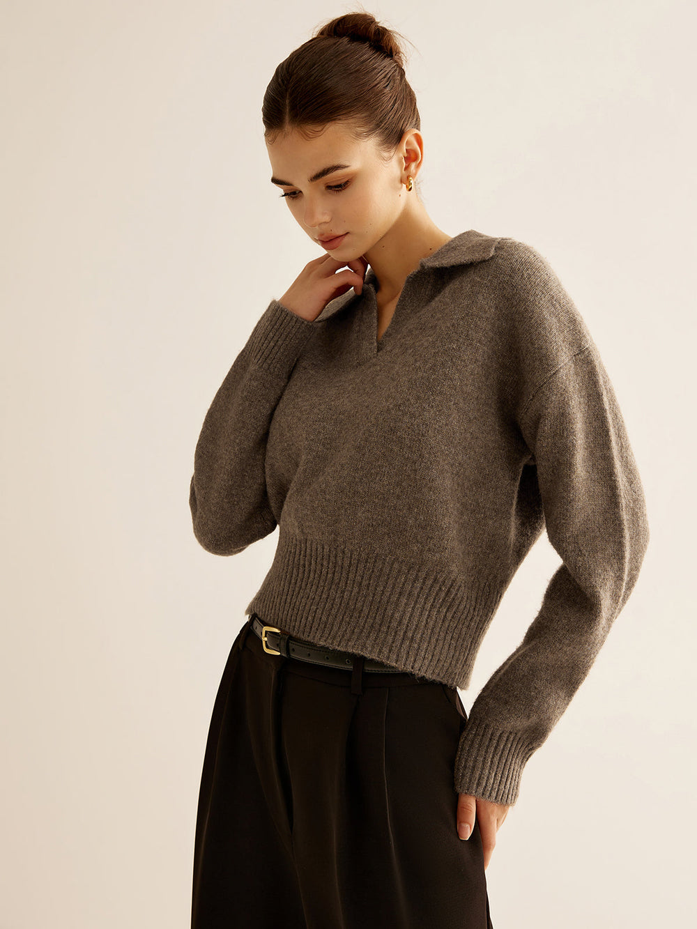 Pull col polo en laine mélangée