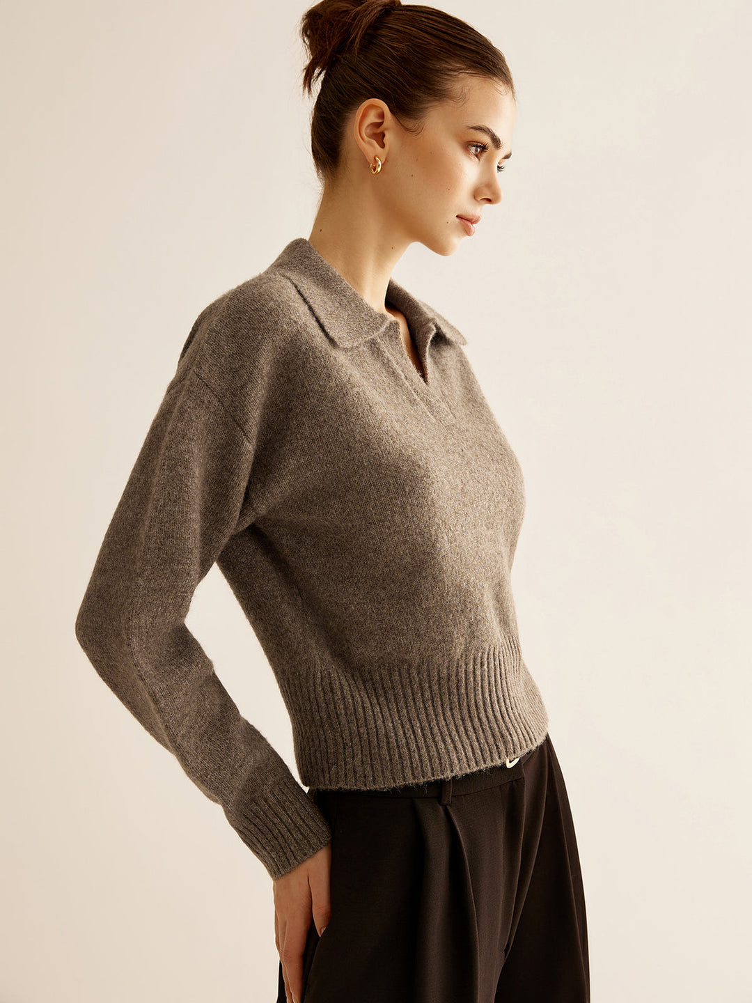 Pull col polo en laine mélangée
