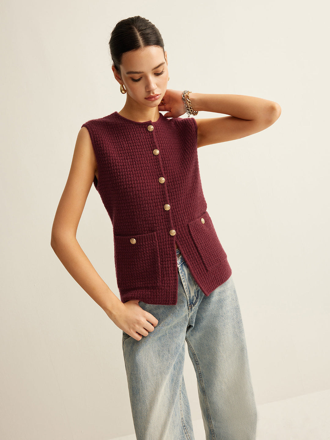 Gilet Chandail Confortable à Boutons