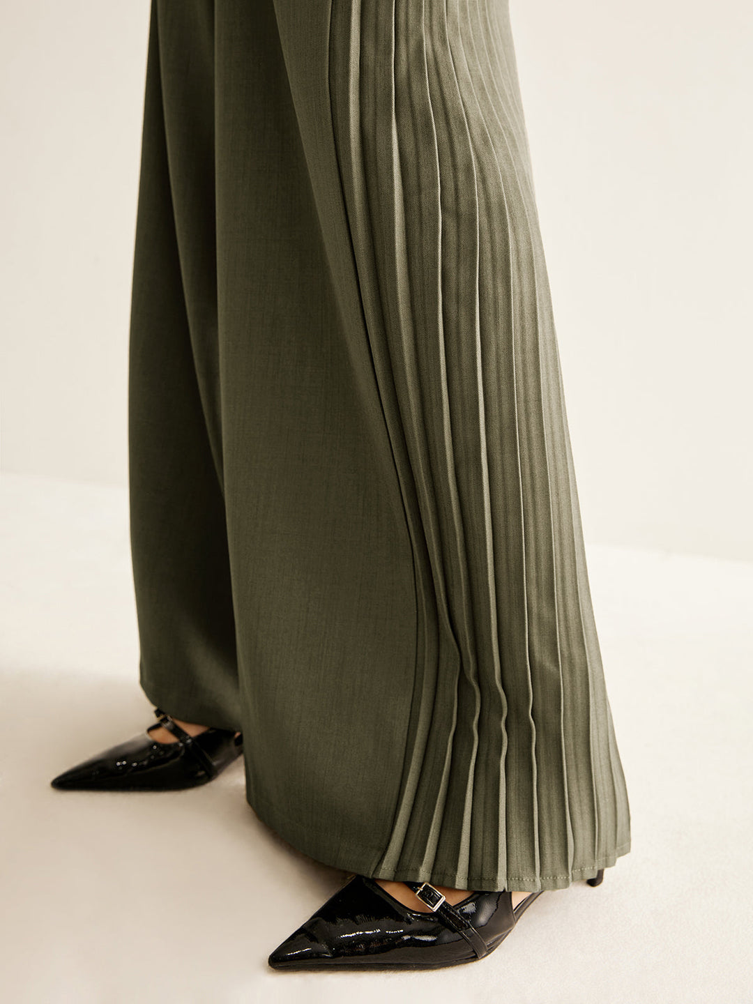 Pantalon Large à Jambes Larges Plissées