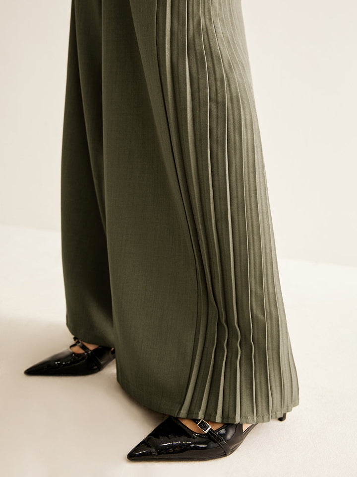 Pantalon Large à Jambes Larges Plissées