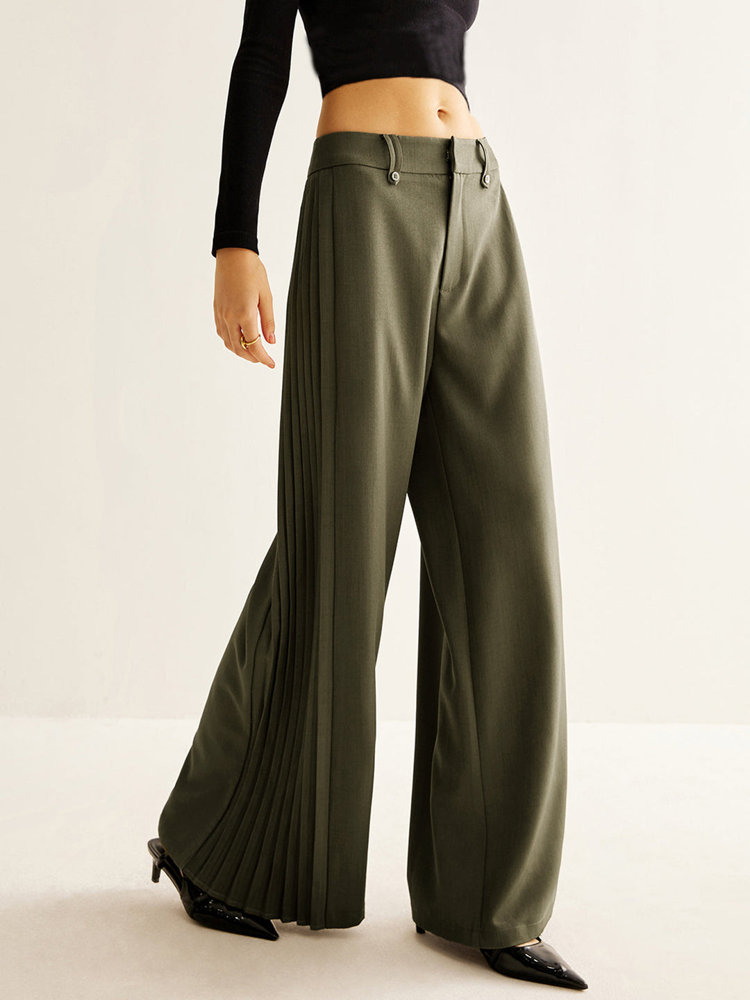 Pantalon Large à Jambes Larges Plissées