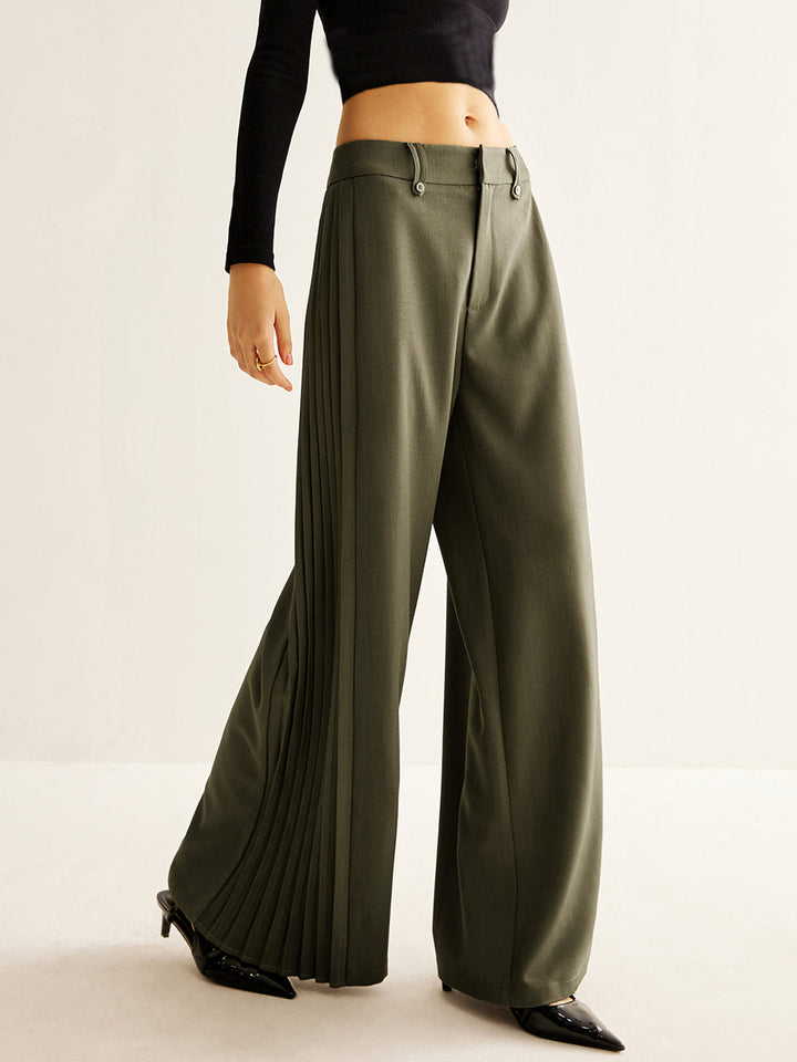 Pantalon Large à Jambes Larges Plissées