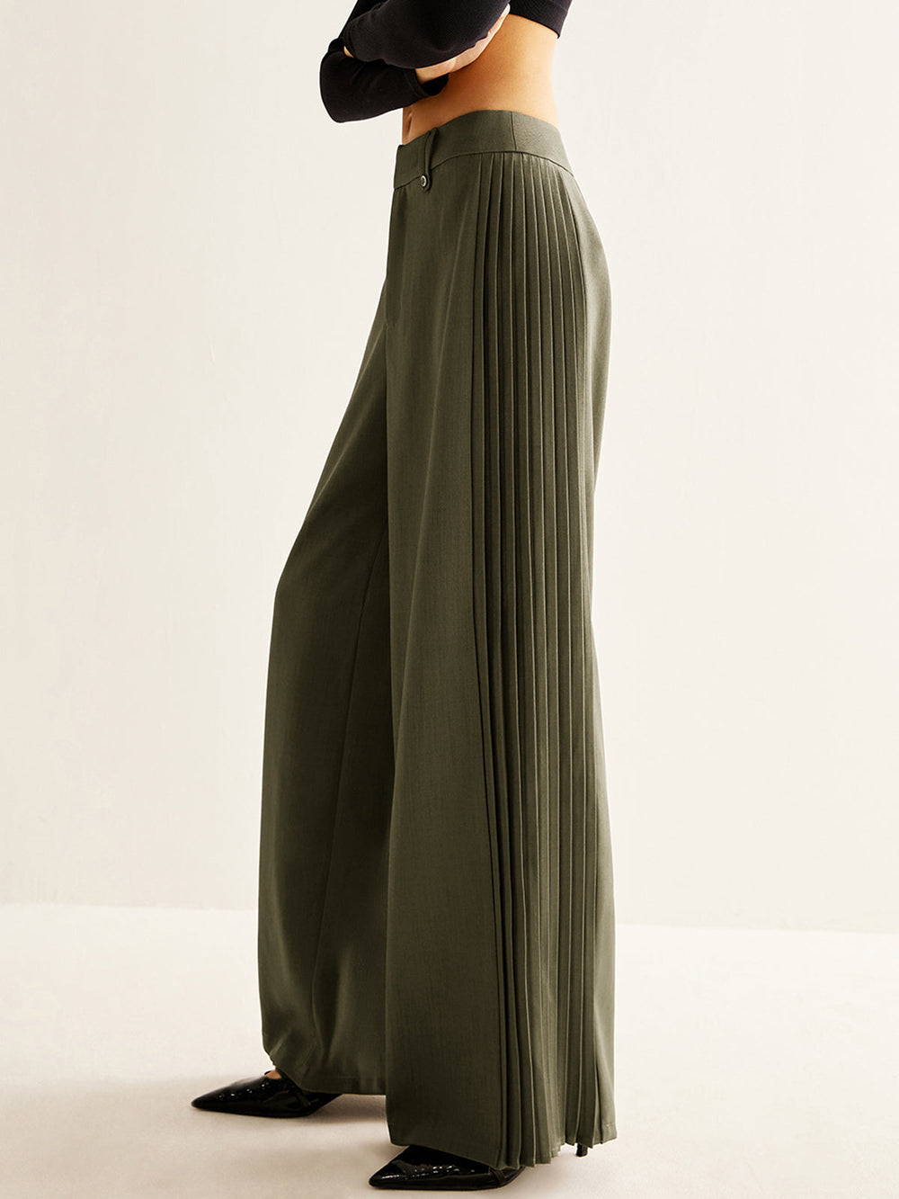 Pantalon Large à Jambes Larges Plissées