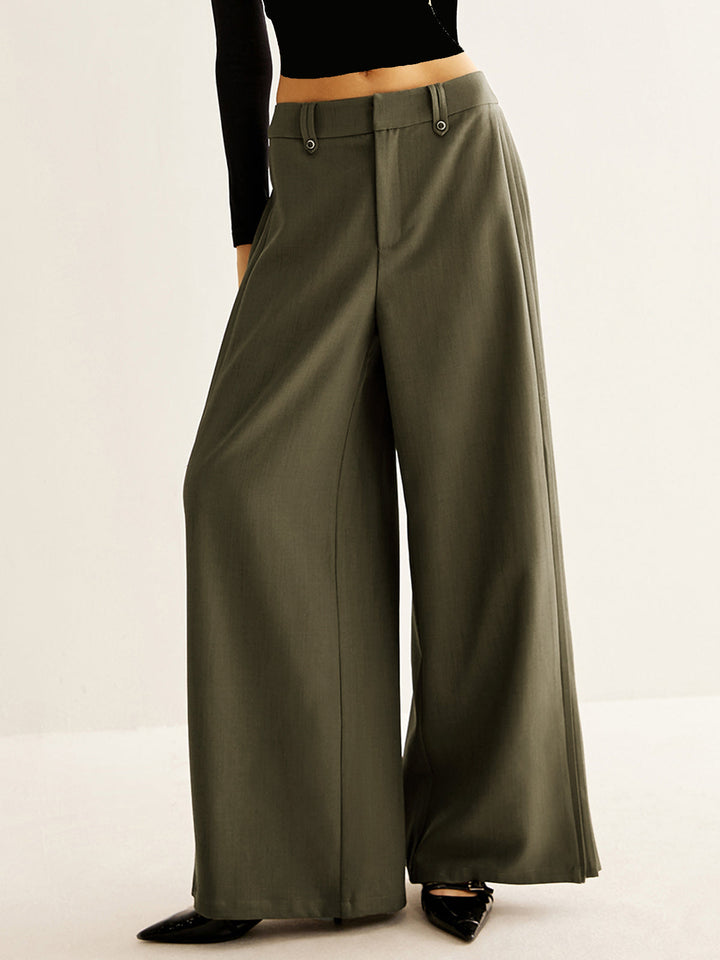 Pantalon Large à Jambes Larges Plissées