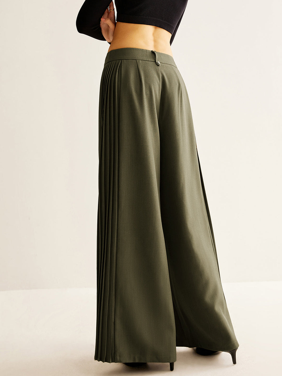 Pantalon Large à Jambes Larges Plissées