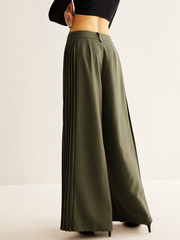 Pantalon Large à Jambes Larges Plissées