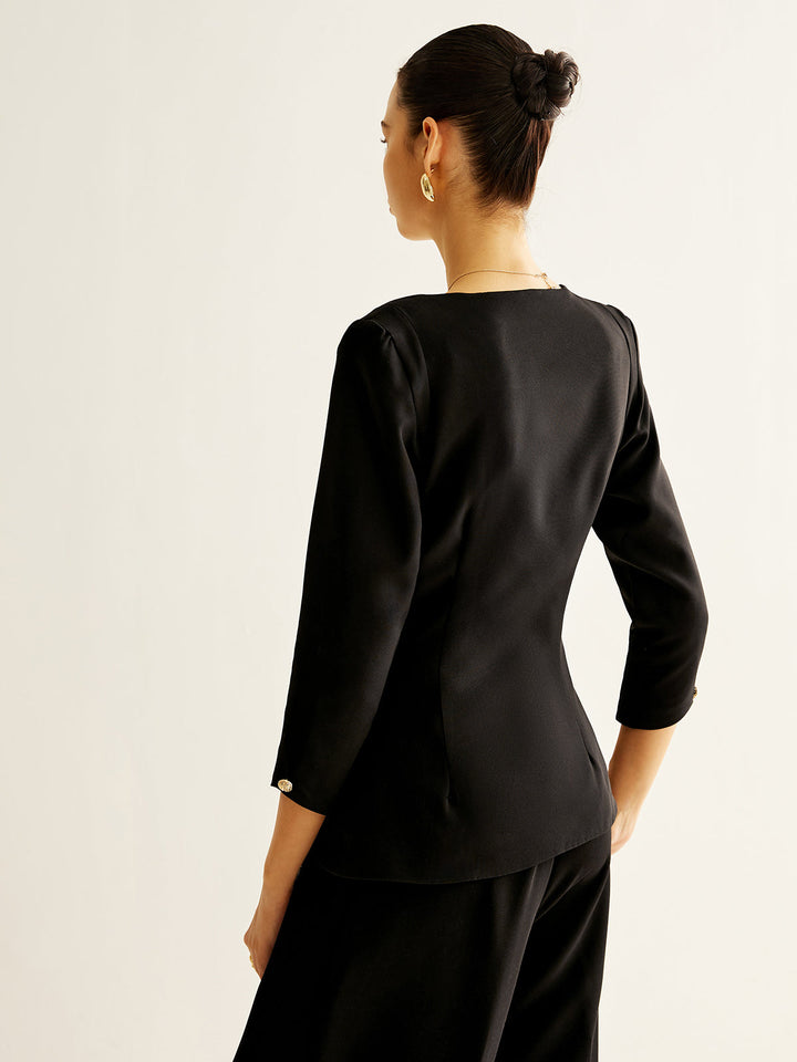 Blouse boutonnée à col carré et fente
