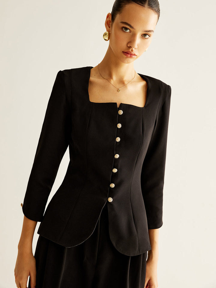 Blouse boutonnée à col carré et fente