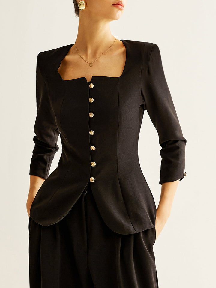Blouse boutonnée à col carré et fente