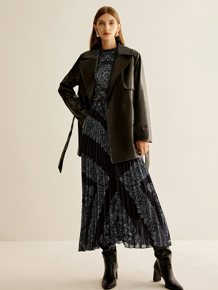 Robe Longue Sans Manches Plissée Bohème avec Ceinture