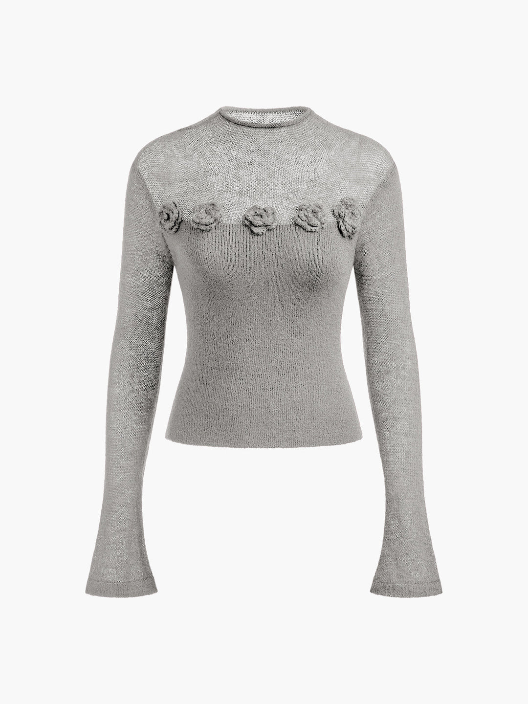 Haut en tricot doux à fleurs 3D