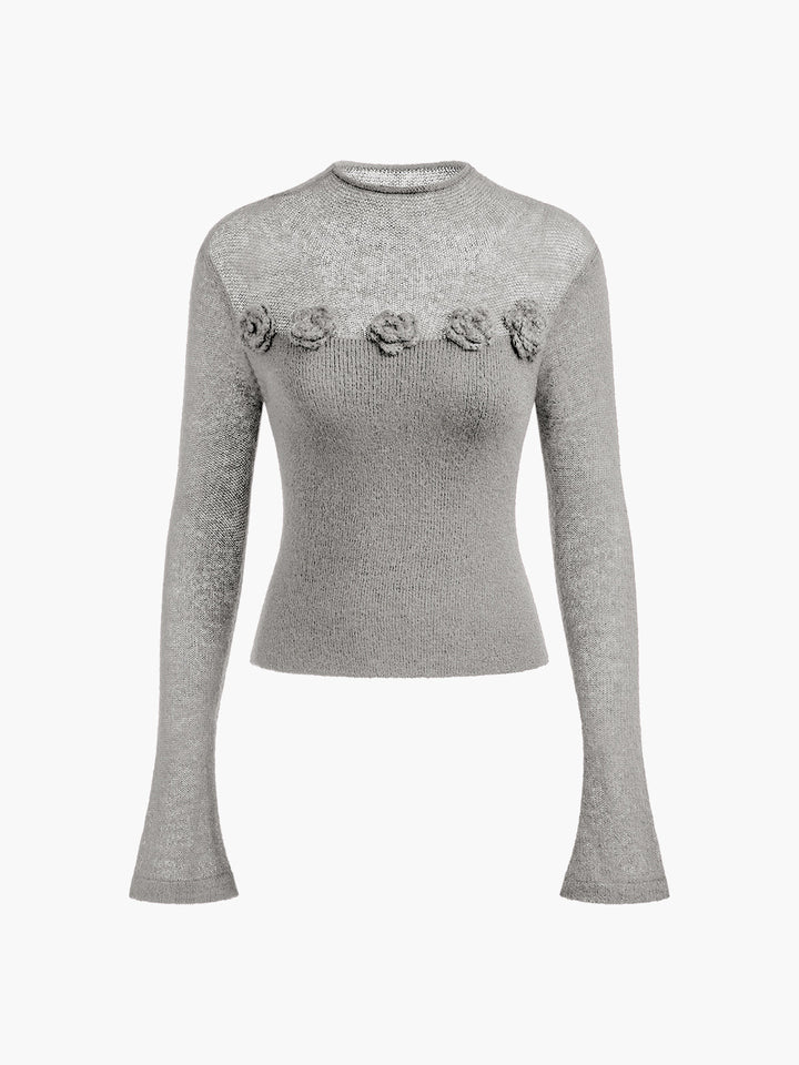 Haut en tricot doux à fleurs 3D