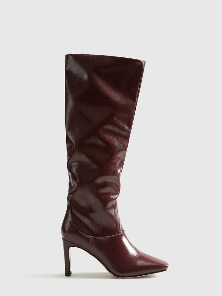 Bottes Hautes aux Genoux à Bout Carré et Talon Carré