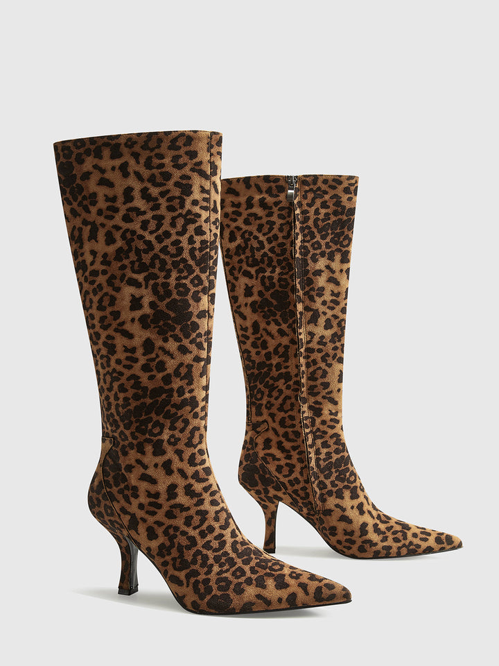 Bottes hautes zippées imprimé léopard