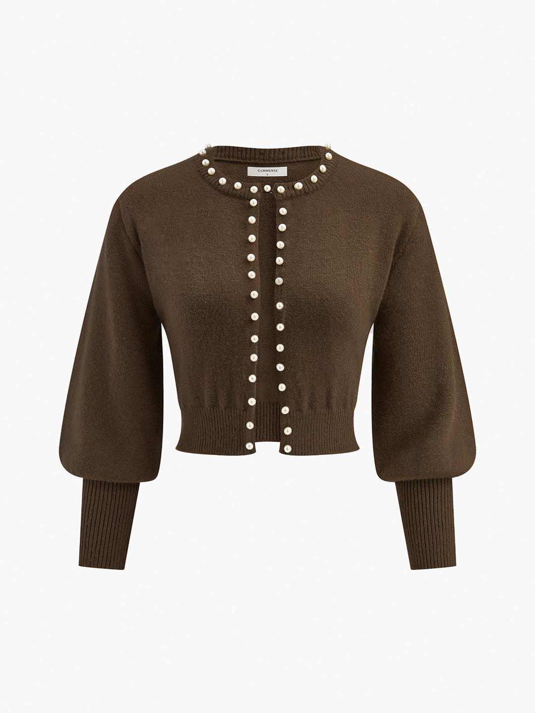 Haut en tricot à manches lanterne avec bordure en perles