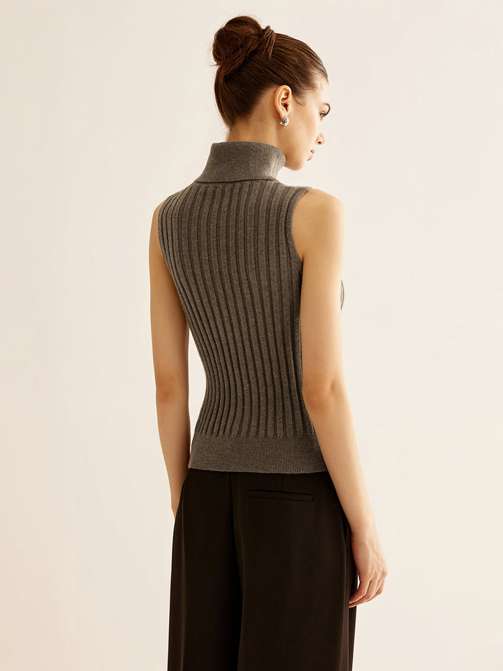 Gilet sans manches à col roulé en mélange de laine