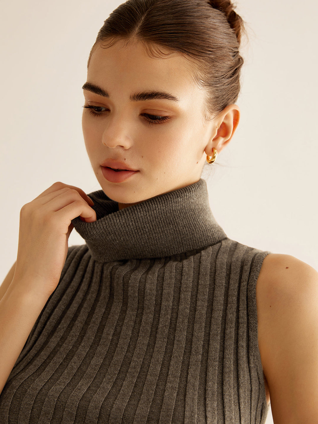 Gilet sans manches à col roulé en mélange de laine