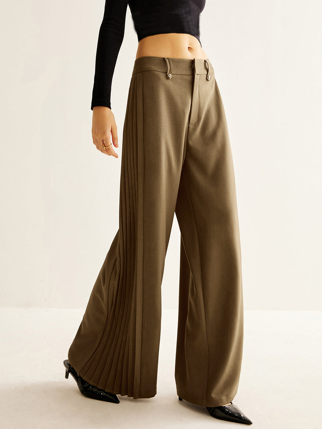 Pantalon Large à Jambes Larges Plissées