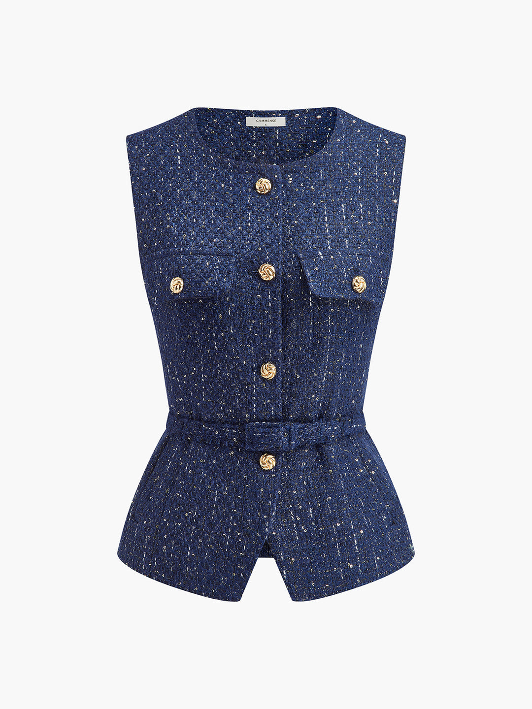 Gilet en tweed à sequins et ceinture