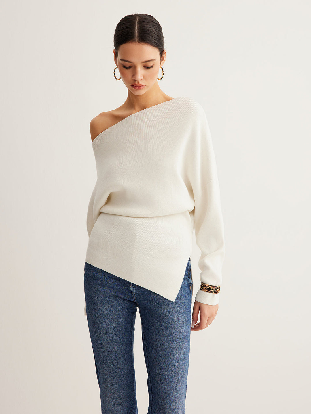 Haut en maille asymétrique en mélange de laine
