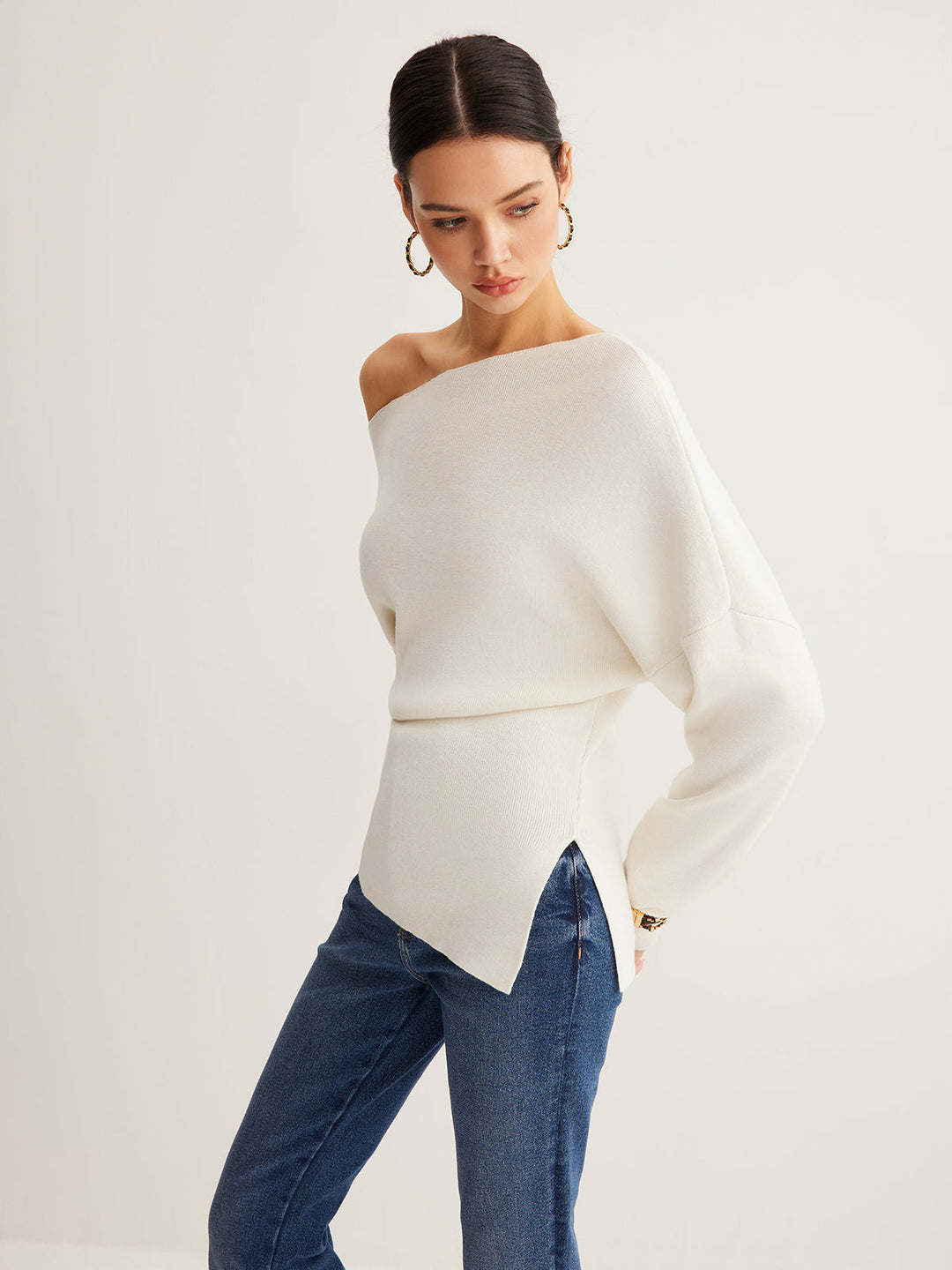 Haut en maille asymétrique en mélange de laine